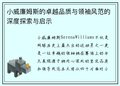 小威廉姆斯的卓越品质与领袖风范的深度探索与启示